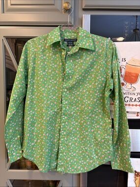 Polo Ralph Lauren Vintage Green Cotton Classic Floral Button-Down Shirt 4